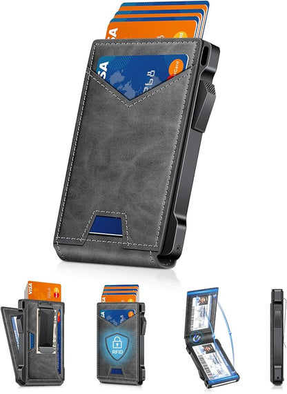 Wallet for Men RFID Wallet with 2 ID Windows & Money Clip, Slim Pop Up Card Holder for 10-12 Cards, Bifold Minimalist Smart Wallet for Front Pocket, Compact Metal Credit Card Holder, Gifts for Men