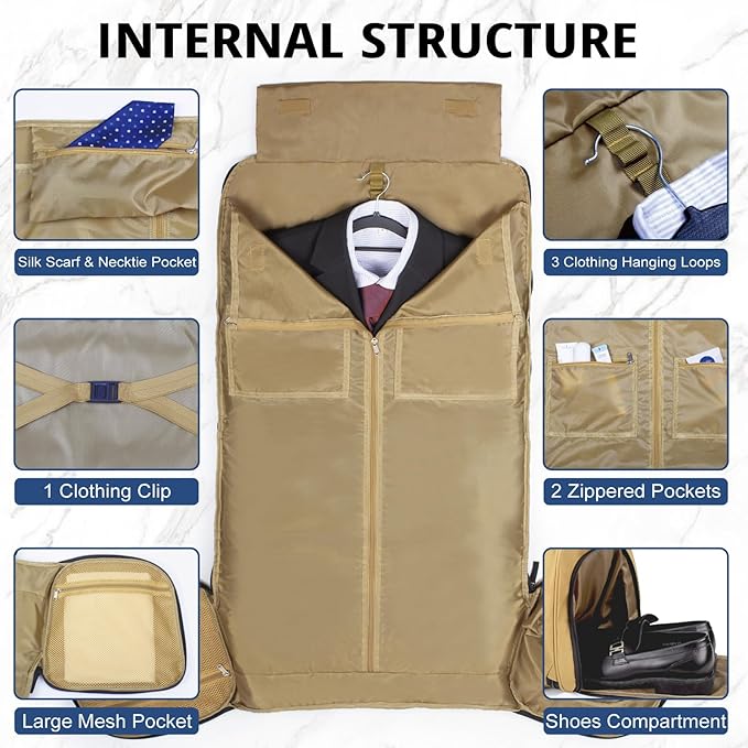 3-in-1 Tactical Garment Bag For Men,55L Large Capacity Convertible Suit Bag,Garment Bags For Hanging Clothes With Shoes Compartment, Multi-Functional Suit Bag For Travel Business
