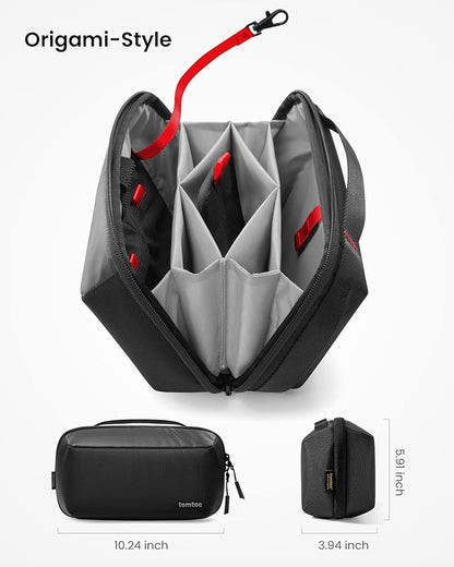 tomtoc Electronic Organizer Accessory Pouch for MacBook Charger, Cables, Power Bank, Hard Drive, Cords, Water-resistant Storage Bag with Removable Card Slots for USB Adapter, Memory Card, Black