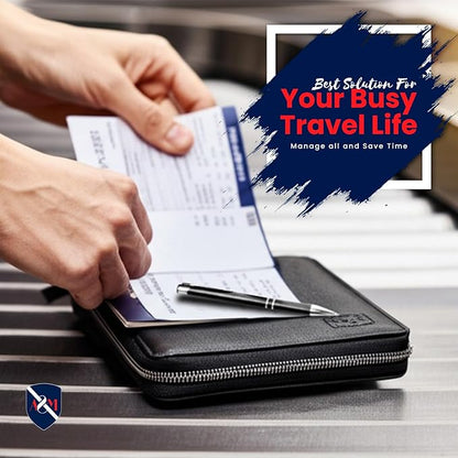 ALLEN & MATE Passport Holder Travel Wallet, 100% Leather RFID Blocking Travel Document Organiser for Men & Women