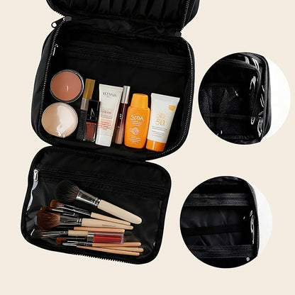 Travel Toiletry Bag for Women,Portable Hanging Travel Bag Cosmetic Jewelry Organizer,Makeup Bag for Toiletries,Full Sized Shampoo,Conditioner,Black