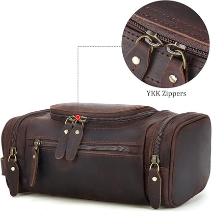 Polare Toiletry Bag Full Grain Leather Shaving Kit Dopp Kit Travel Case Wash Bag with YKK Zippers
