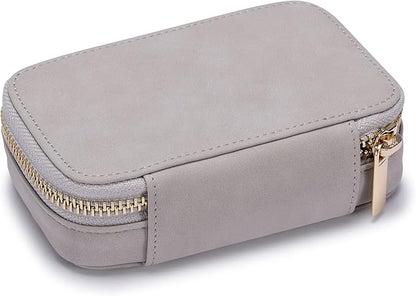 HISCOW Vegan Leather Travel Jewelry Case with Zipper - Portable Necklace & Earring Holder Organizer for Women Girls, Velvet-Lined Ring Box with Anti-Tarnish Design, Stone