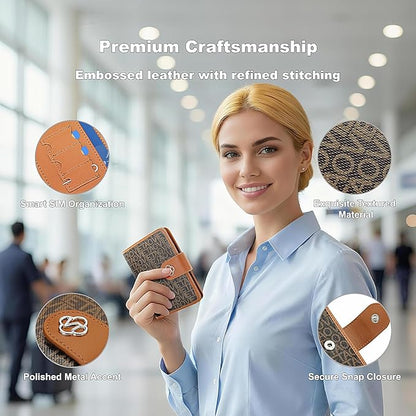 Passport Holder for Travel, RFID Blocking Leather Airtag Wallet for Women Men, Large Passport Cover Essentials Gift, Tickets, Cash, Photo, Sim Card Pen Slot - Brown