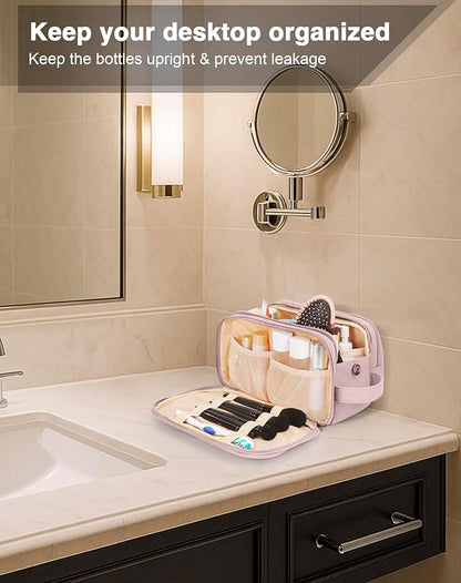 Toiletry Bag for Men & Women, Cruise Ship Travel Essentials, Shaving Dopp Kit with Dry and Wet Separation, Water-resistant Bathroom Cosmetic Organizer Bag, Makeup Accessories with Trolley Belt, Pink