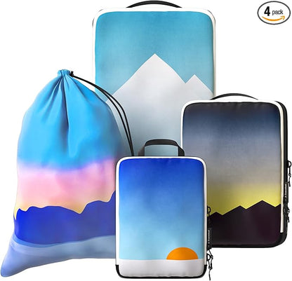 4-Piece Luxury Compression Packing Cubes & Bags for Travel – Maximize Space in Luggage with HybridMax Double-Capacity Design, 50 Luggage Tags, Patented Suitcase Organizer Bags, Lifetime Satisfaction