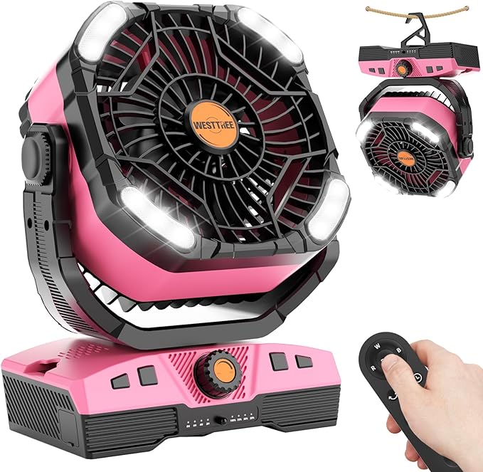 Camping Fan Oscillating Portable Fan 20000mAh Battery Powered Fans Rechargeable Camping Tent essentials Light Hook 270° Pivot USB Desk Outdoor Battery Operated X68 Pink