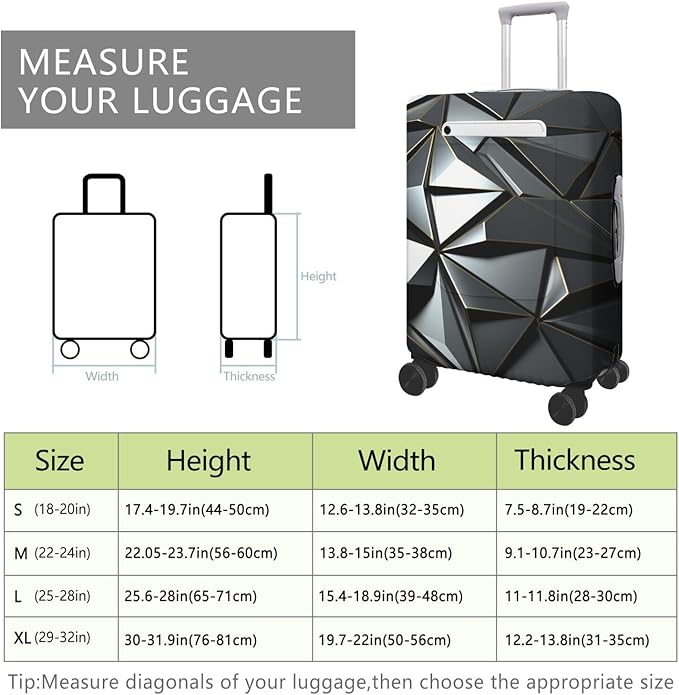 Black Geometry Travel Luggage Cover, Travel-Themed Suitcase Protector Stretchable, Washable Travel Suitcase Cover (M for 22-24 Inch Luggage)