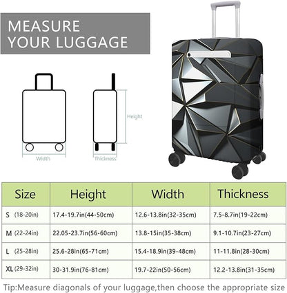 Black Geometry Travel Luggage Cover, Travel-Themed Suitcase Protector Stretchable, Washable Travel Suitcase Cover (L for 25-28 Inch Luggage)