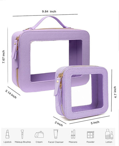 Travel Clear Makeup Bag Set, TSA Approved Cosmetic Bag Case with Zipper Portable Makeup Pouch Toiletry Bag Women Traveling Cosmetic Organizer Storage Bag Car Organizer Car Essentials for Women