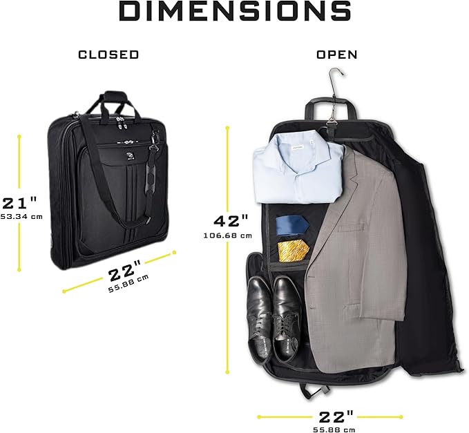 Premium Suit Garment Bag Carry On - Hangs 4 Suits - Travel & Business with Shoulder Strap and Laptop Compartment