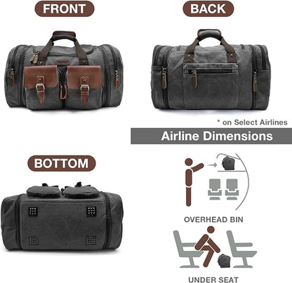 Wildroad 50L Travel Duffel Bag, Expandable Canvas Genuine Leather Duffle Bag Upgraded Overnight Weekender Carry on Bag