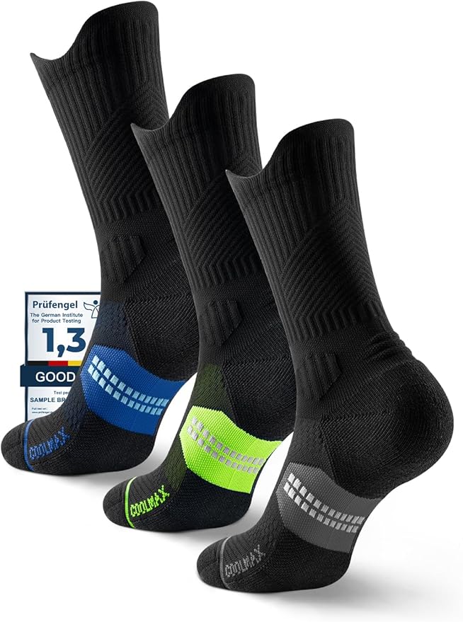 Mens Bamboo Viscose Crew Compression Running Socks Athletic Hiking Cushioned Wicking Anti-Blister Seamless