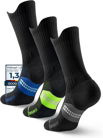 Mens Bamboo Viscose Crew Compression Running Socks Athletic Hiking Cushioned Wicking Anti-Blister Seamless