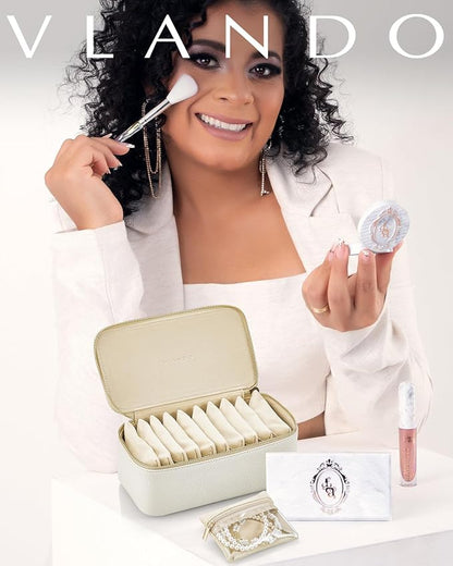 Vlando Jewelry Box with 12 Velvet Jewelry Pouch Jewelry Travel Organizer for Women Girl Jewelry Case Necklace Rings Earrings Bags Christmas Gifts Wedding Gifts Mothers Day Gifts (White)