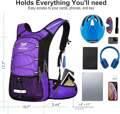 Insulated Hydration Backpack Pack with 3L BPA Free Leak Proof Water Bladder, Large Storage Lightweight Hiking Daypack with Waist Pouches & Cooler Layer, for Running, Biking, Camping, Festival