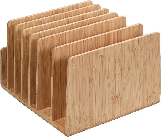 MobileVision Bamboo Device Organizer for Smartphones, Tablets and Laptops, 7 Slots With Extra Wide Slots for Laptops