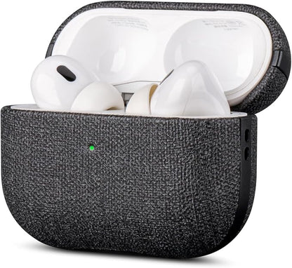 LOPIE Case for AirPods Pro 2nd Generation - Handmade AirPods Pro 2 Case Cover with Lanyard - Made of Vegan Leather - Canvas Style - Protective Hard Shell Cover - Wireless Charging Compatible - Black