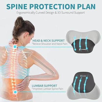 FLORICH Seat Cushion with Lumbar Support Pillow and Car Neck Headrest Pillow Kit for Office Chair, Memory Foem Sciatica Tailbone Hip Lower Back Pain Pressure Relief Butt Pads for Long Sitting Driving