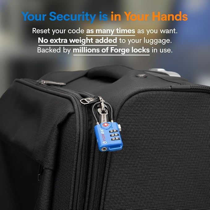 Bright Colors, TSA Approved Luggage Locks 4 Pack, Re-settable Combination with Alloy Body, Blue 4 Locks.