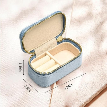 TAIMY Mini Jewelry Travel Case, Velvet Small Travel Jewelry Box, Portable Jewelry Travel Organizer Box for Rings Earrings Necklaces, Gifts for Women Girls(Blue)