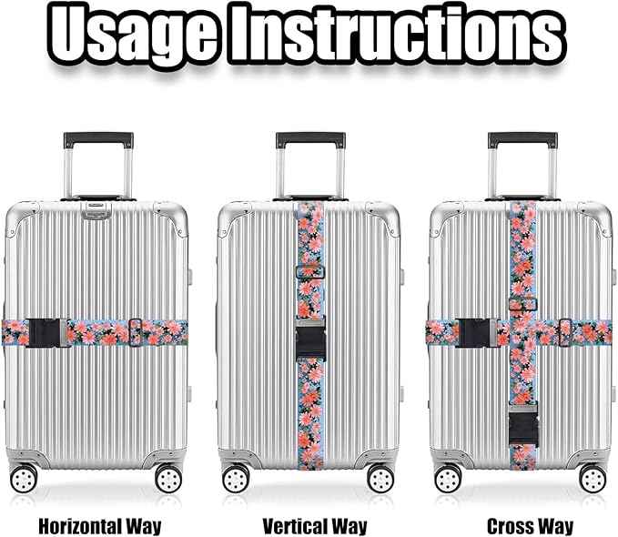 Nuxovilar Luggage Straps of 2 Set Pink Flowers Pattern, 1.96x90.5 inches - Luggage Straps for Suitcases, Fit for Summer Travel, Beach Trips, Daily Use