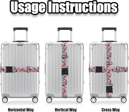 Nuxovilar Luggage Straps of 2 Set Pink Flowers Pattern, 1.96x90.5 inches - Luggage Straps for Suitcases, Fit for Summer Travel, Beach Trips, Daily Use