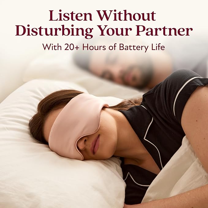 SilkSound 100% Mulberry Silk Bluetooth Sleep Mask, Skin-Friendly Sleeping Eyemask with Bluetooth Headphones, Sleep Gifts for Women, Silk Eye Mask Headband Headphones for Sleeping Side Speakers