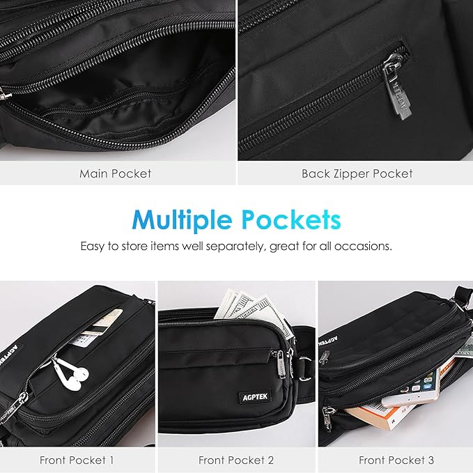 AGPTEK Fanny Pack for Women Men, RFID Large Capacity Waist Wallet Bag, Adjustable & Waterproof Bum Belt Pouch for Travel, Running, Shopping, Hiking, Dog Walking, Cycling, Climbing