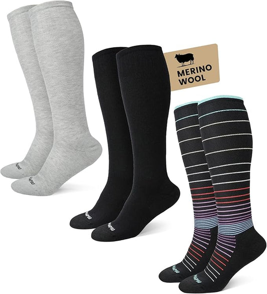 HAPIU Merino Wool Easy On Compression Socks for Women & Men, 15-20 mmHg, Plus Size Knee High Stocking for Nurses, Pregnancy, Travel, Flight, Medias de Compresión Mujer