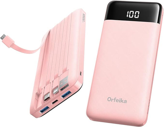 Portable Phone Charger, 10000mAh Portable Charger Power Bank with Built-in Cables, Travel Essential Battery Pack Compatible with iPhone, Samsung, Google, iPads, Tablets, etc