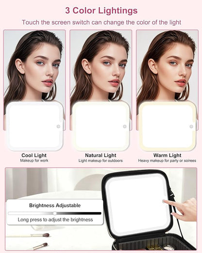 Relavel Initial Makeup Bag with LED Mirror for Women Girls, Personalized Travel Cosmetic Organizer Train Case, Birthday Gifts for Grandkids Bridesmaid Graduation Teacher Friends, Trendy Stuff, Black E