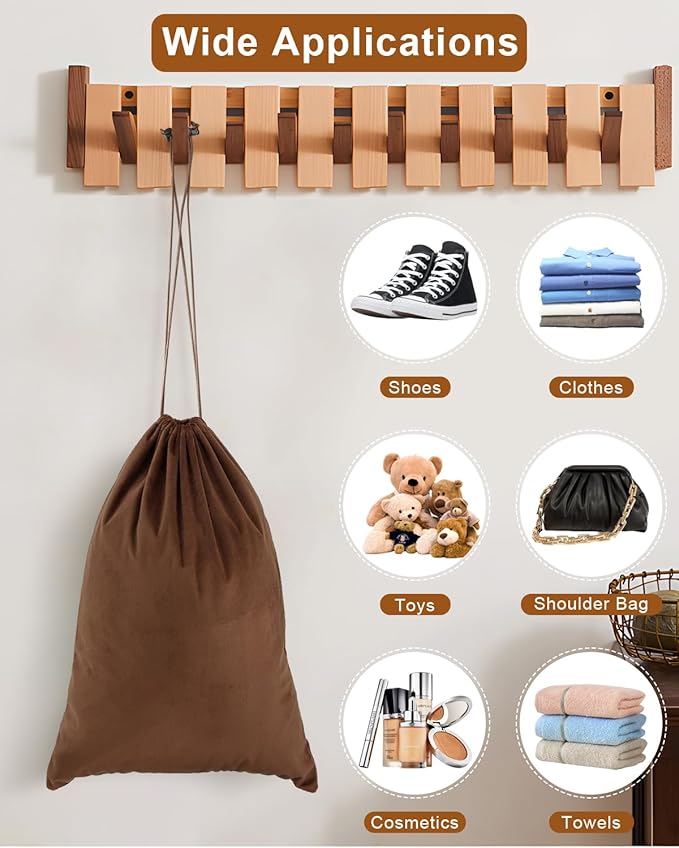 FantasyLife Shoe Bags for Travel, Washable Dust Bags for Storage & Packing, Flannel Shoe Pouch with Drawstring Closure for Purses, Handbags, Shoes & Toys (4, Mocha Mousse)