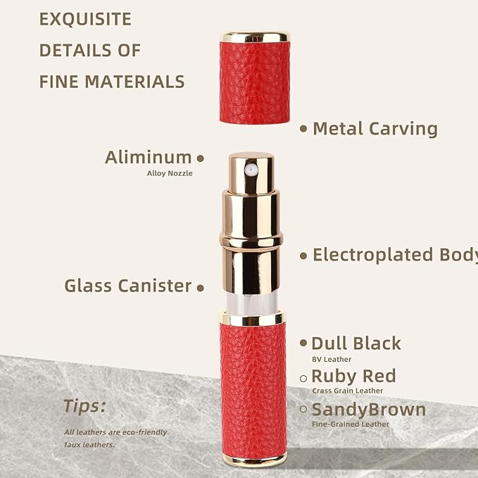 2Pcs Perfume Atomizer Bottle (5ML),Mini Refillable Empty Cologne Spray Bottle With Luxury Leather Case,for Travel Out Side Work Women and Men (Black+Red)