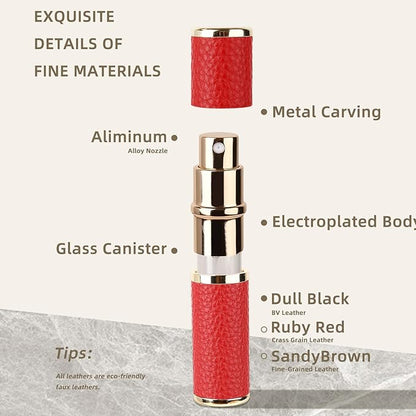 2Pcs Perfume Atomizer Bottle (5ML),Mini Refillable Empty Cologne Spray Bottle With Luxury Leather Case,for Travel Out Side Work Women and Men (Black+Red)