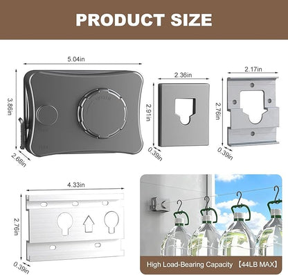 Retractable Clothesline for Outdoor & Indoor Use, 16.73 Ft Heavy Duty Retracting Clothes Line with Single Stainless Steel Rope - Laundry Drying Rack for Bathroom, Outside Areas (Grey)