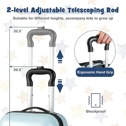 Goplus 2PC Kids Luggage, 12" & 16" Kids Carry On Luggage Set with 4 Spinner Wheels, Lightweight Rolling Spinner Suitcase for Children Toddlers Boys and Girls Travel