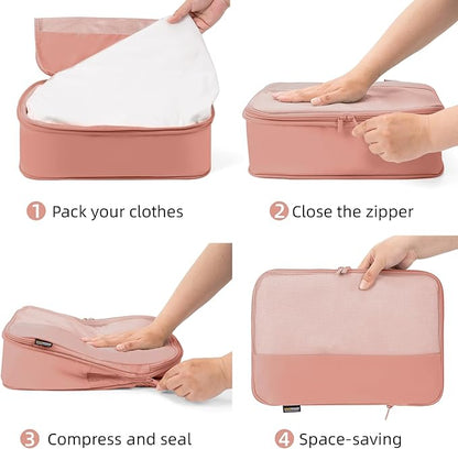 4 Piece Compression Packing Cubes for Suitcases and Backpack, Lightweight Travel Organizer Bags (Dusty Pink)
