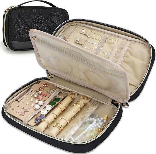 emissary Jewelry Organizer Case Travel Jewelry Storage Bag for Necklace, Earrings, Rings, Bracelet, Jewelry Storage, Earring Storage, Necklace Storage, Pouch Bag Luggage Accessories for Travel (Black)