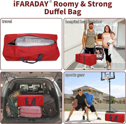 Foldable Duffle Bag for Travel - 75L Large Spare Travel Duffel Bag Lightweight with Trolley Sleeve - Red