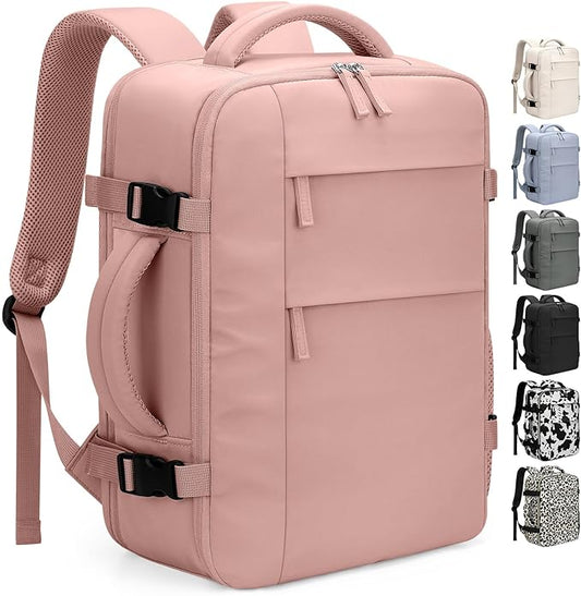 Travel Backpack for Women Man, Waterproof Personal Item Travel Bag Airline Approved Laptop Backpack Bookbag Weekender bags for Business,Travel, Work Fits 15.6 inch Laptop(Medium,Pink)