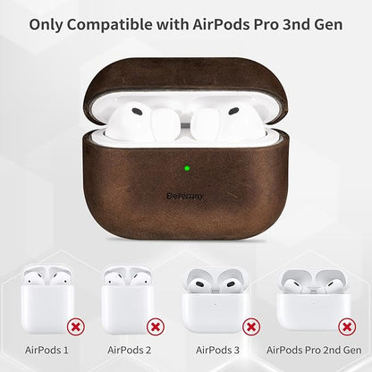 Belemay Handcrafted Crazy Horse Leather Case for AirPods Pro 3rd Gen (2025), Vintage Aesthetic, Two-Tone Effect, Unique Patina, Compatible with MagSafe, Compatible with Airpods Pro 3, Rustic Brown