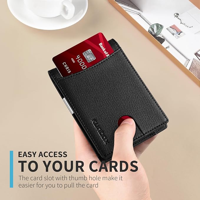 RUNBOX Money Clip Slim Wallets for Men RFID Blocking 11 Card Holder Minimalist Small Leather Bifold Men's Front Pocket Wallet Gift Box