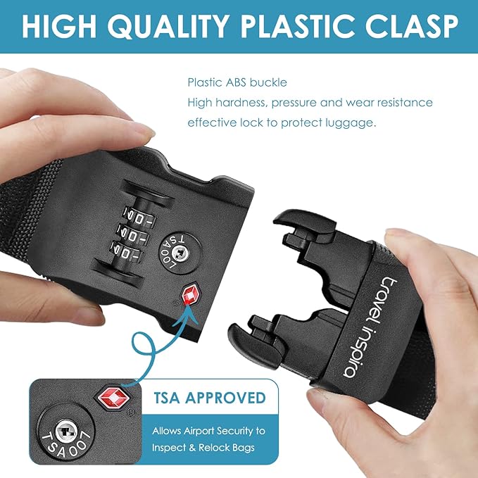 Travel Inspira Luggage Straps for Suitcases with TSA Lock, Protect Your Luggage Anti-Burst, High Visibility Color, Easy to Identify Luggage Adjustable Heavy Duty Belt for 20-32 Inch Suitcases