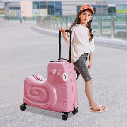 CNCEST 20" Kid's Ride-on Travel Suitcase, Rolling Luggage with Wheels & Password Lock, Children's Ride On Trolley Luggage for Children's Day Gift, Festival Gift