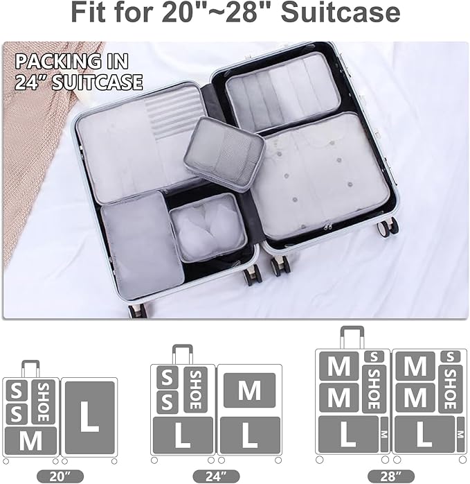 Packing cubes for Travel, CALACH Luggage Organizer Bags 6 Set Packing Cubes for Suitcases Travel Essentials for Carry on Mesh Suitcase Organizer with Shoe Bag (grey)