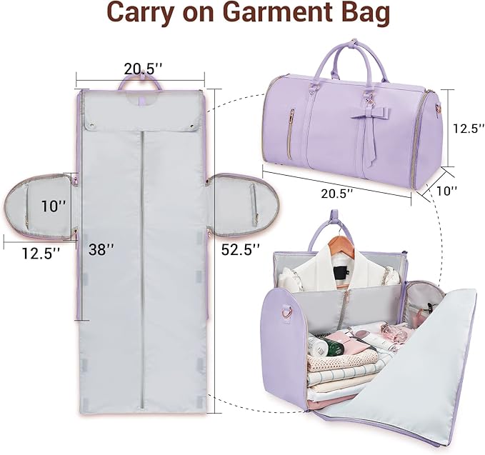Garment Bags for Travel for Women, Stylish Garment Duffle Bag, Convertible & Foldable 2 in 1 PU Suit Bag For Hanging Clothes, Business Trip Bag With Toiletry Pocket & Shoes Compartment, Purple