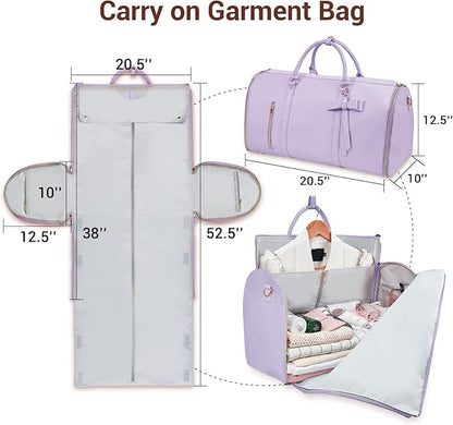 Garment Bags for Travel for Women, Stylish Garment Duffle Bag, Convertible & Foldable 2 in 1 PU Suit Bag For Hanging Clothes, Business Trip Bag With Toiletry Pocket & Shoes Compartment, Purple
