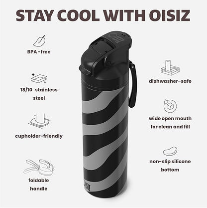 OISIZ Insulated Water Bottle 24 oz with 2 in 1 Spout and Straw Lid,One Click Safety Lock,100% Leakproof,Keep Cold 24H,Vacuum Stainless Steel Water Bottle for School,Travel and Sports,Dishwasher Safe
