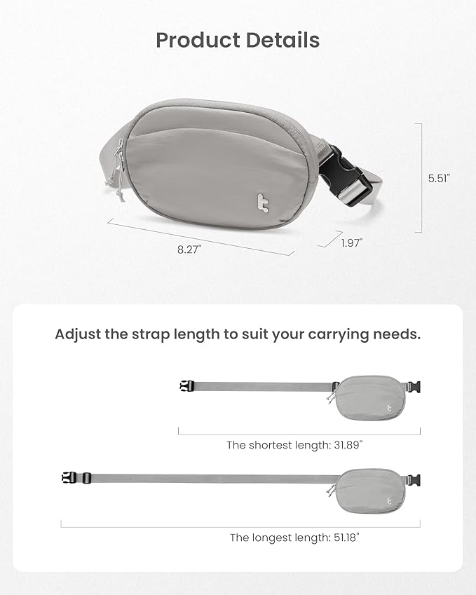 tomtoc Belt Bag with RFID Blocking, 1.5L Cross Body Fanny Pack for Women Men, Sling Waist Bags with Adjustable Strap for Travel Walk